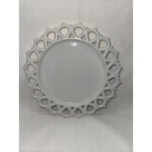 Vintage Milk Glass Plate With Open Lace Edge 8.5 d